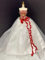 Red and White Embroidered Dress - Image 2
