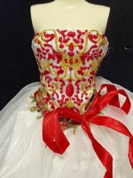 Red and White Embroidered Dress - Image 3